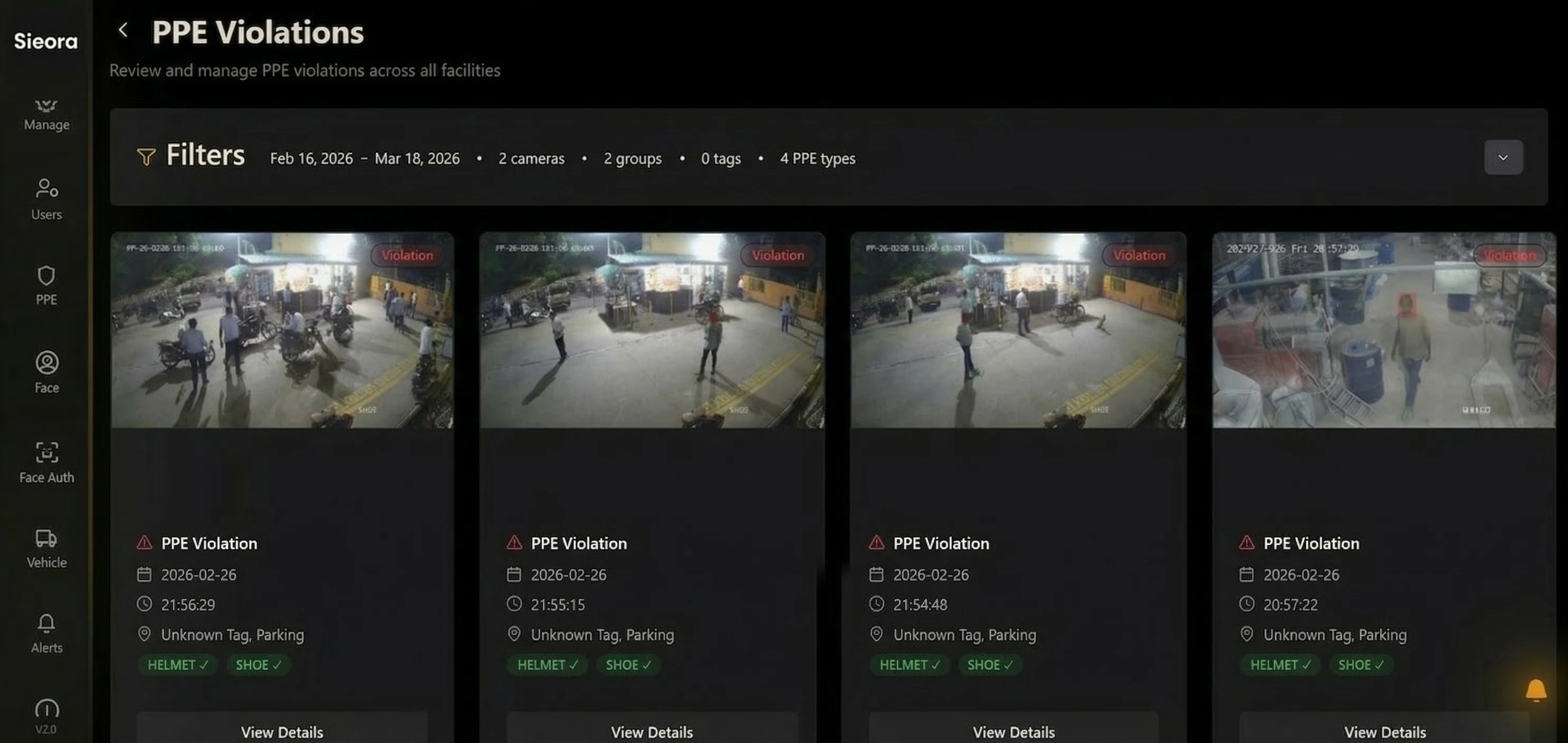 Sieora AI-powered video analytics detection dashboard